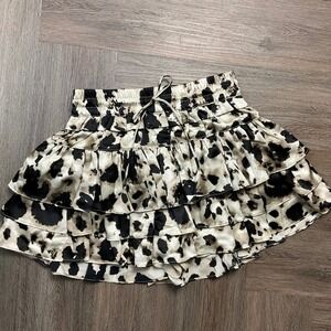 Pookie & Sebastian Animal Print Ruffle Mini Skirt Womens Small‎ Boho Coquette